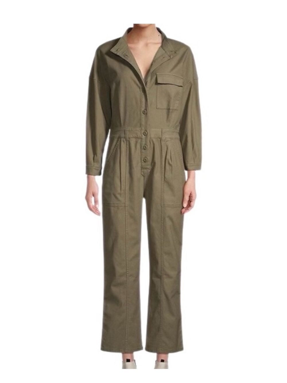 Current/Elliott Olive Green Button-Front Utility Jumpsuit